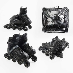 Ролики 92188-L /розмір 39-43/ колір – ЧОРНИЙ (6) колеса PU, устілка 24-28 см, ПЕРЕДНЄ КОЛЕСО СВІТЛО, d – 6.5 см, в сумці