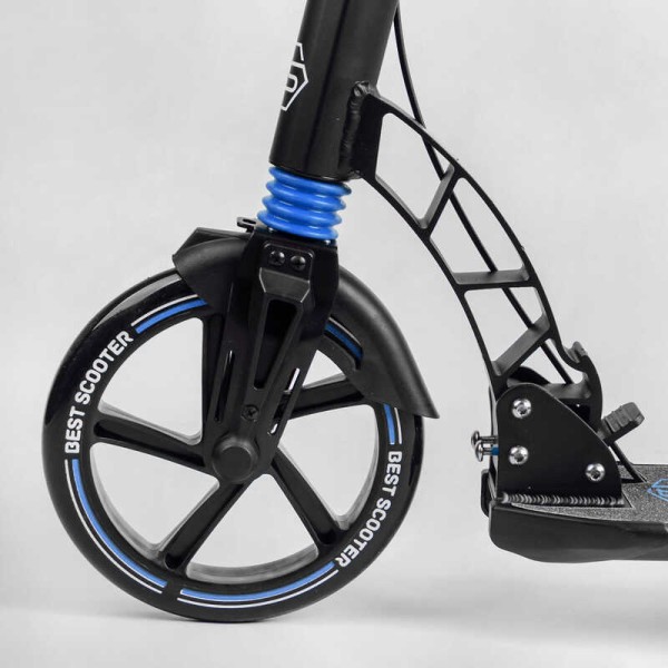 Самокат двухколесный "Best Scooter" 90166-B (2) ФАРА, переднее колесо PU 230 мм, заднее колесо 200мм, 2 амортизатора, дисковый тормоз, зажим руля