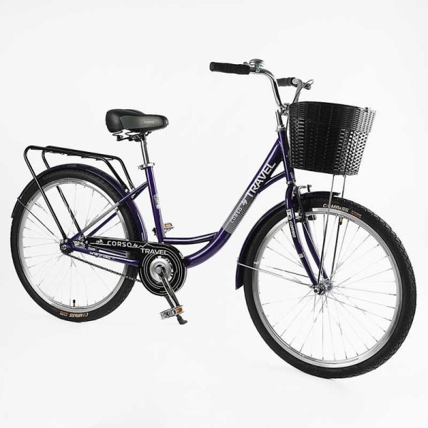 Велосипед міський Corso TRAVEL 26" TL-26106 + КОШИК одношвидкісний, сталева рама 16.5", корзина, багажник
