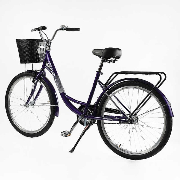 Велосипед міський Corso TRAVEL 26" TL-26106 + КОШИК одношвидкісний, сталева рама 16.5", корзина, багажник