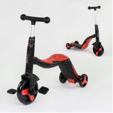 Самокат 3в1 JT 28288 Best Scooter, самокат-велобіг-велосипед, ЧЕРВОНИЙ, світло, 8 мелодій, колеса PU, переднє колесо d = 20см, задні d = 11см