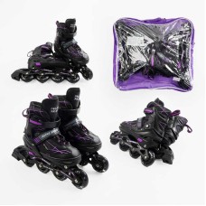 Ролики 90082-L /розмір 39-43/ колір – ФІОЛЕТОВИЙ (6) колеса PU, устілка 24-28 см, ПЕРЕДНЄ КОЛЕСО СВІТЛО, d – 6.5 см, в сумці