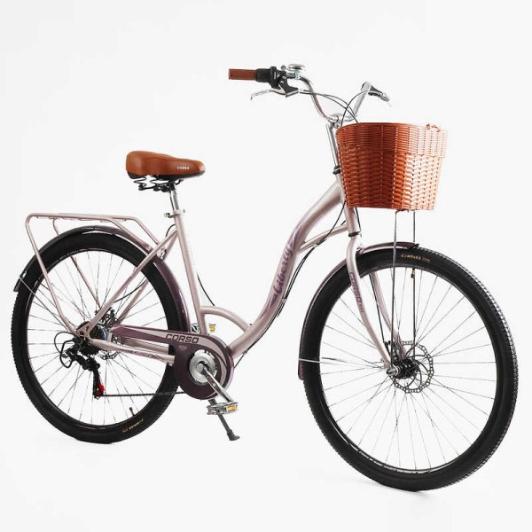Велосипед міський Corso «Liberty» 28’’ дюймів LR-28833 (1) + КОШИK, сталева рама 20'', Shimano 7 швидкостей, корзина, багажник
