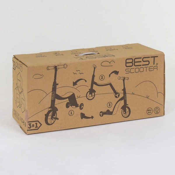 Самокат 3в1 JT 28288 Best Scooter, самокат-велобіг-велосипед, ЧЕРВОНИЙ, світло, 8 мелодій, колеса PU, переднє колесо d = 20см, задні d = 11см