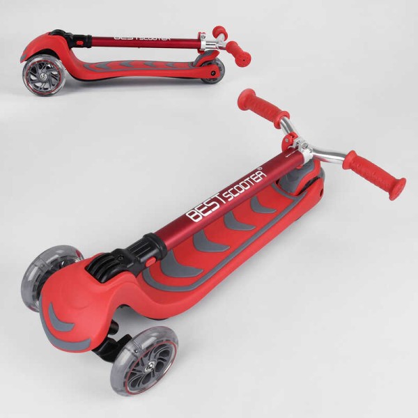 Самокат трехколесный Y-00325 (4) Best Scooter, КРАСНЫЙ, складной алюминиевый руль, 4 колеса PU со светом, d=12 см