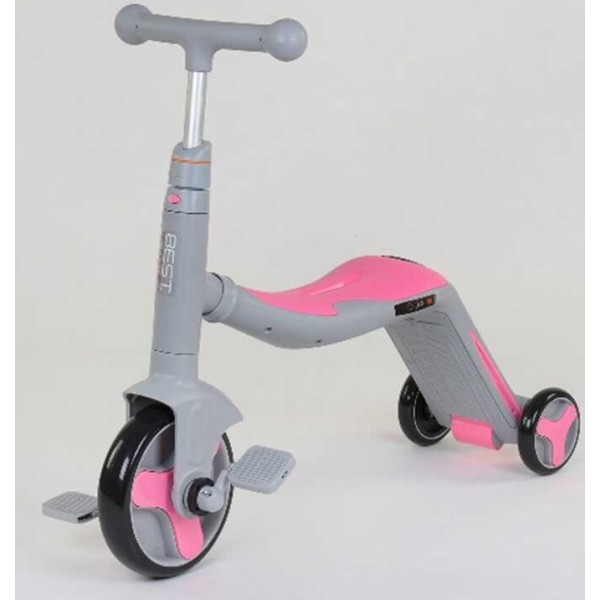 Самокат 3в1 JT 90601 Best Scooter, самокат-велобіг-велосипед, світло, 8 мелодій, колеса PU, переднє колесо d = 20см, задні d = 11см