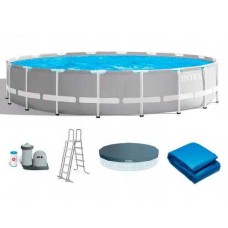 Intex Басейн каркасний 26732 NP об'єм:24311л, розмір:549х122см, насос 220V: 5687 л/год, драбина, тент, підстилка