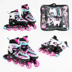 Ролики 94150-L Best Roller /розмір 38-42/ колір – РОЖЕВИЙ (6) колеса PU, ПЕРЕДНЄ КОЛЕСО СВІТЛО, устілка 24.5-26.5 см, d колес – 7 см, в сумці