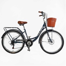 Велосипед міський Corso Polaris 26" PS-12833 + КОШИК СИНІЙ сталева рама 16.5", Shimano 7 швидкостей, корзина, багажник