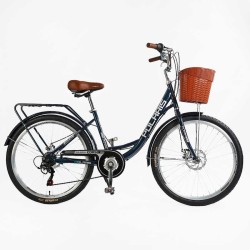 Велосипед міський Corso Polaris 26" PS-12833 + КОШИК СИНІЙ сталева рама 16.5", Shimano 7 швидкостей, корзина, багажник