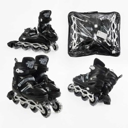 Ролики 94608-L /розмір 39-43/ колір – ЧОРНИЙ (6) колеса PVC, устілка 25-27 см, ПЕРЕДНЄ КОЛЕСО СВІТЛО, d – 6.5 см, в сумці