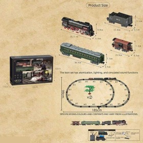 Залізниця 604 B 4 вагони довжиною 81 см, дорога 99х180 см, світло, парогенерація, звук-беззвуч. режим, рух вперед-назад, акум. 3.7V
