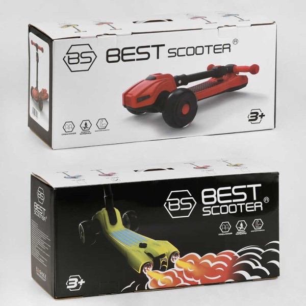 Самокат трехколесный LT-10635 Best Scooter с парогенератором (6) складной руль, ЗВУК МАШИНЫ, ДЫМ, СВЕТ, пластмассовый, колеса PU 120х35мм, в коробке