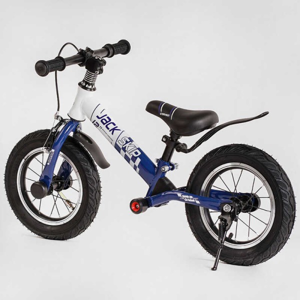 Велобіг Corso "Skip Jack" 93307 СИНЕ-БІЛИЙ, надувні колеса 12", сталева рама з амортизатором, ручне гальмо, підніжка, в коробці