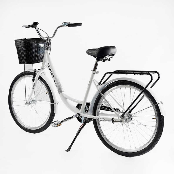 Велосипед міський Corso TRAVEL 26" TL-26309 + КОШИК одношвидкісний, сталева рама 16.5", корзина, багажник